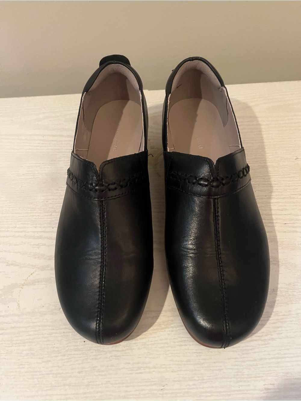 Women’s Black Leather Slip-On Shoes